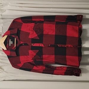 Natural Reflections Women's Flannel Button Up Shirt - Medium, Red Buffalo Plaid